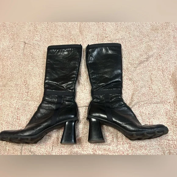 Vintage Miu Miu Black Heeled Leather Boots - Picture 2 of 10